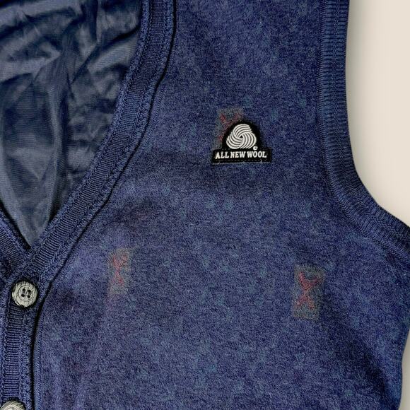 Vintage Woolmark Hiko 100% Wool Knit Buttoned Sweater Vest Men Size L Dark Navy - Picture 5 of 12